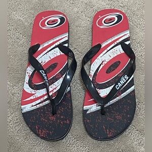 Carolina Hurricanes Hockey Flip Flops, Size Men's Medium, Red, Black, & White